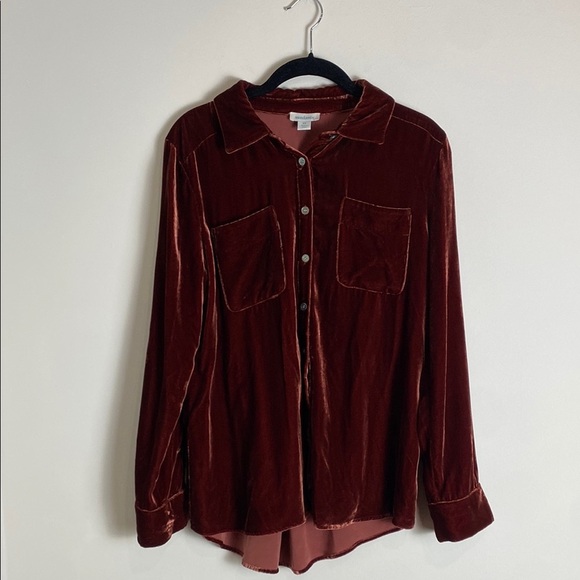 Sundance Bohemian Alvina Classic Button Down Velvet Top Red Brick Size XS - Picture 2 of 8